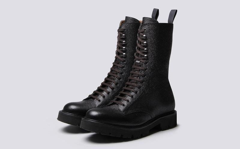 Grenson The 14 Eye Mens Boots - Black Rusticalf LM0285